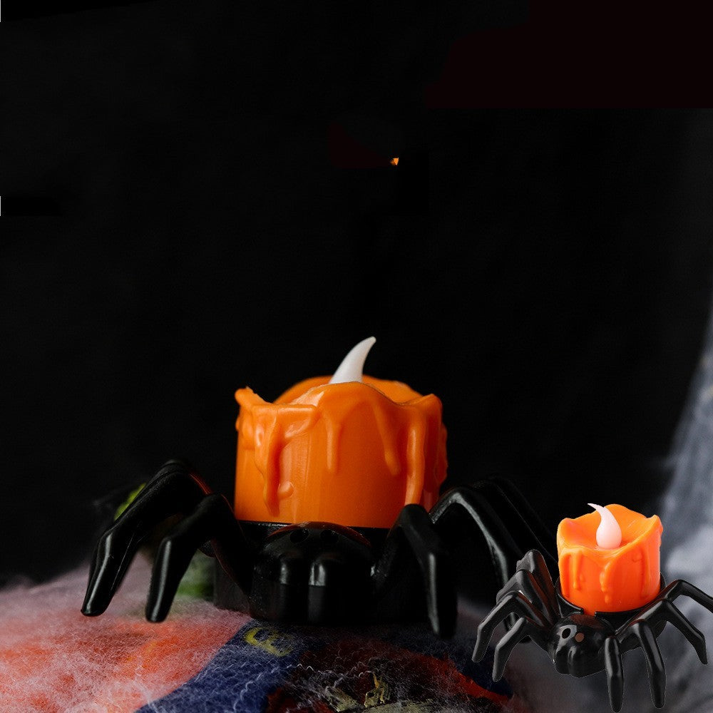 Adornos creativos de candelabros con forma de araña para Halloween con ambiente festivo