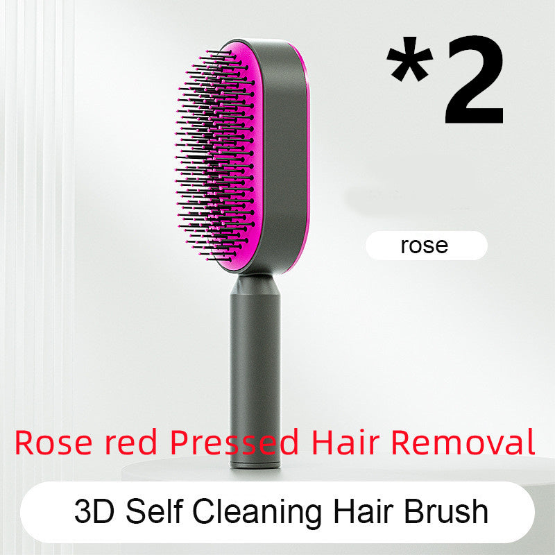 Cepillo autolimpiante para el cabello para mujeres, con una sola tecla, para la pérdida del cabello, masajeador de bolsas de aire, peine para el cuero cabelludo, cepillo antiestático.