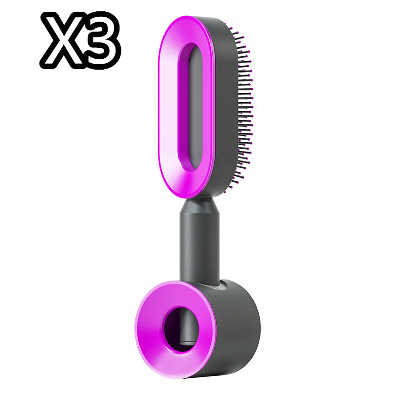 Cepillo autolimpiante para el cabello para mujeres, con una sola tecla, para la pérdida del cabello, masajeador de bolsas de aire, peine para el cuero cabelludo, cepillo antiestático.