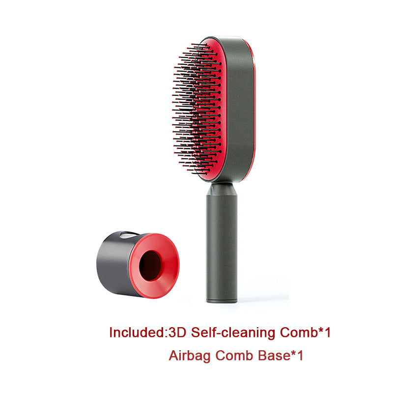 Cepillo autolimpiante para el cabello para mujeres, con una sola tecla, para la pérdida del cabello, masajeador de bolsas de aire, peine para el cuero cabelludo, cepillo antiestático.