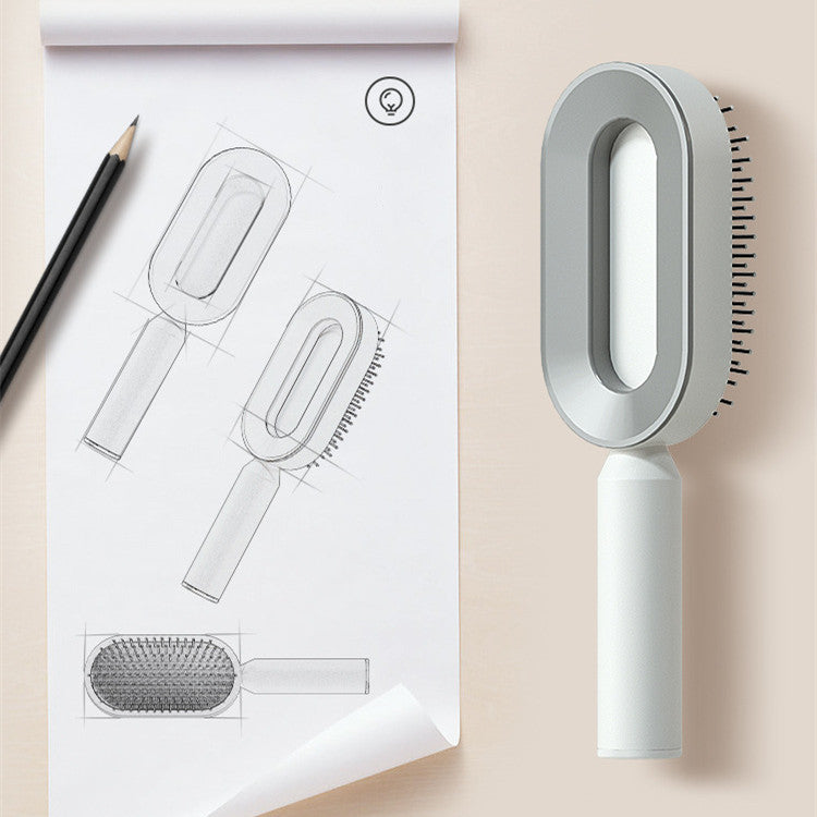 Cepillo autolimpiante para el cabello para mujeres, con una sola tecla, para la pérdida del cabello, masajeador de bolsas de aire, peine para el cuero cabelludo, cepillo antiestático.