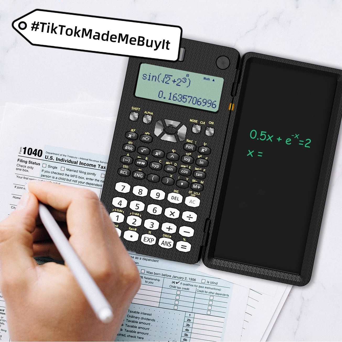 Calculadora científica plegable 2 en 1, tableta de escritura a mano, calculadora con función de aprendizaje, calculadora científica de escritorio plegable.