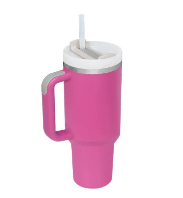 Vaso de 40 oz con asa, pajita aislante, de acero inoxidable, a prueba de derrames, taza de café al vacío con tapa, taza cónica.