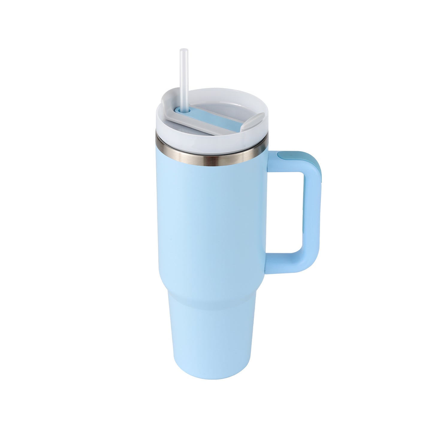 Vaso de 40 oz con asa, pajita aislante, de acero inoxidable, a prueba de derrames, taza de café al vacío con tapa, taza cónica.