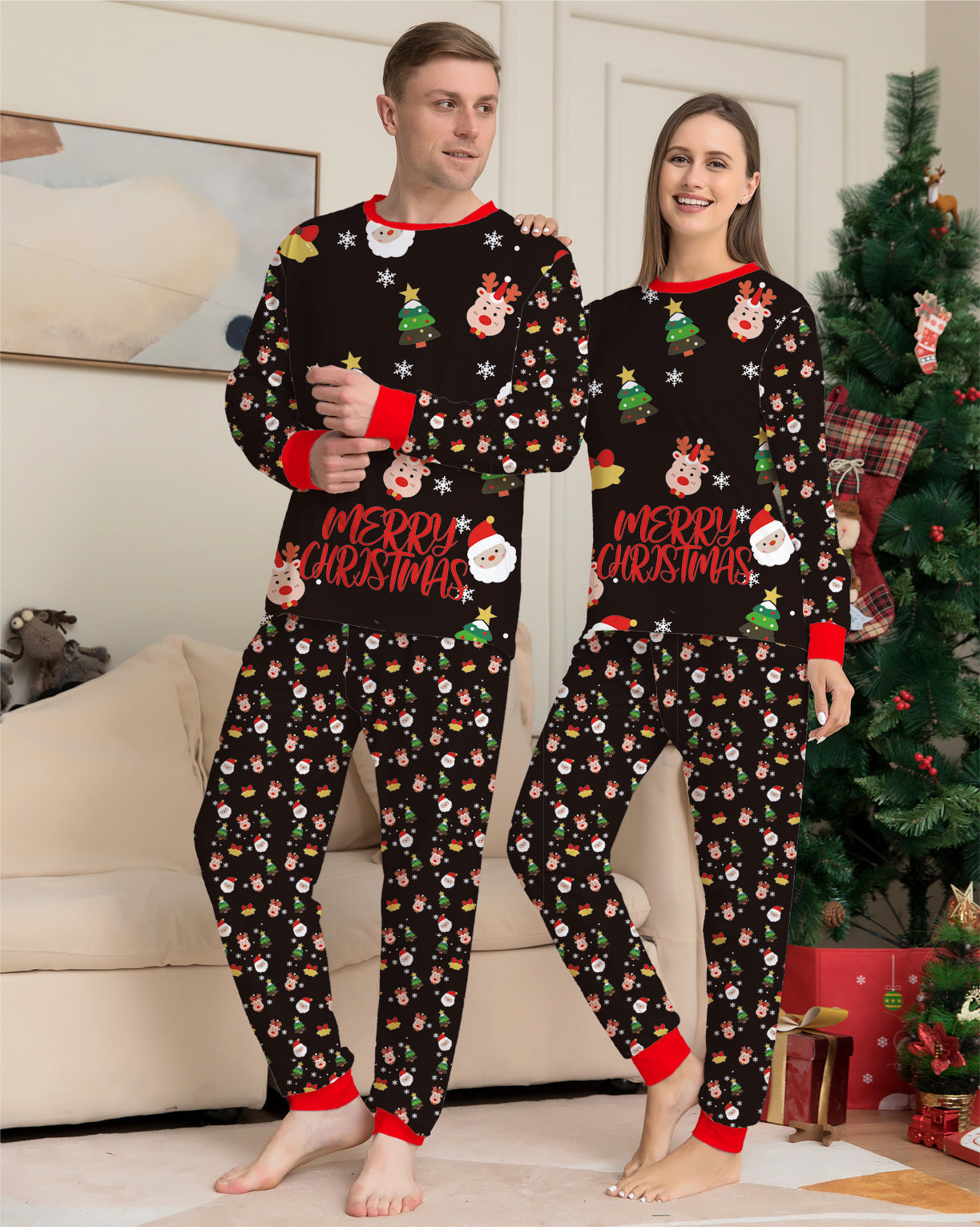 Conjunto de pijamas navideños familiares a juego. Pijamas navideños para la familia. Pijamas navideños. Ropa de dormir navideña.