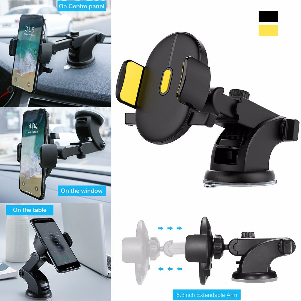 Soporte para teléfono de coche con varilla larga telescópica y ventosa para salpicadero de coche.