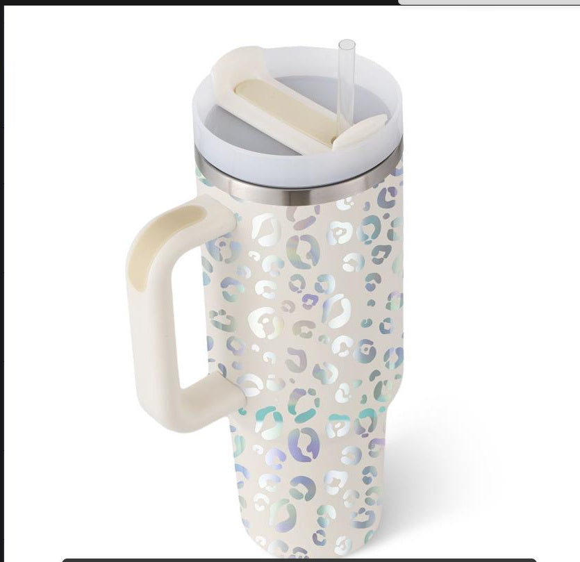 Vaso de 40 oz con asa, pajita aislante, de acero inoxidable, a prueba de derrames, taza de café al vacío con tapa, taza cónica.