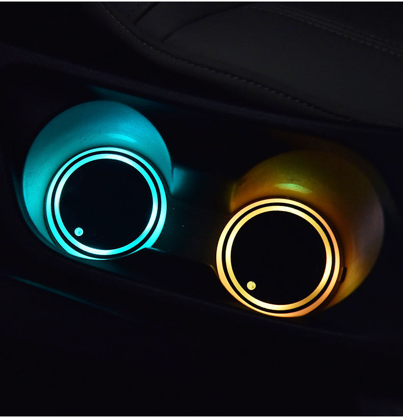 Posavasos colorido con luz LED, posavasos con carga solar y USB, antideslizante, luz ambiental para coche, automático.