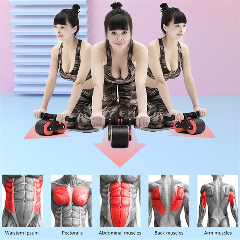 Ejercitador abdominal de doble rueda, con rebote automático, rodillo para abdominales, gimnasio, deportes