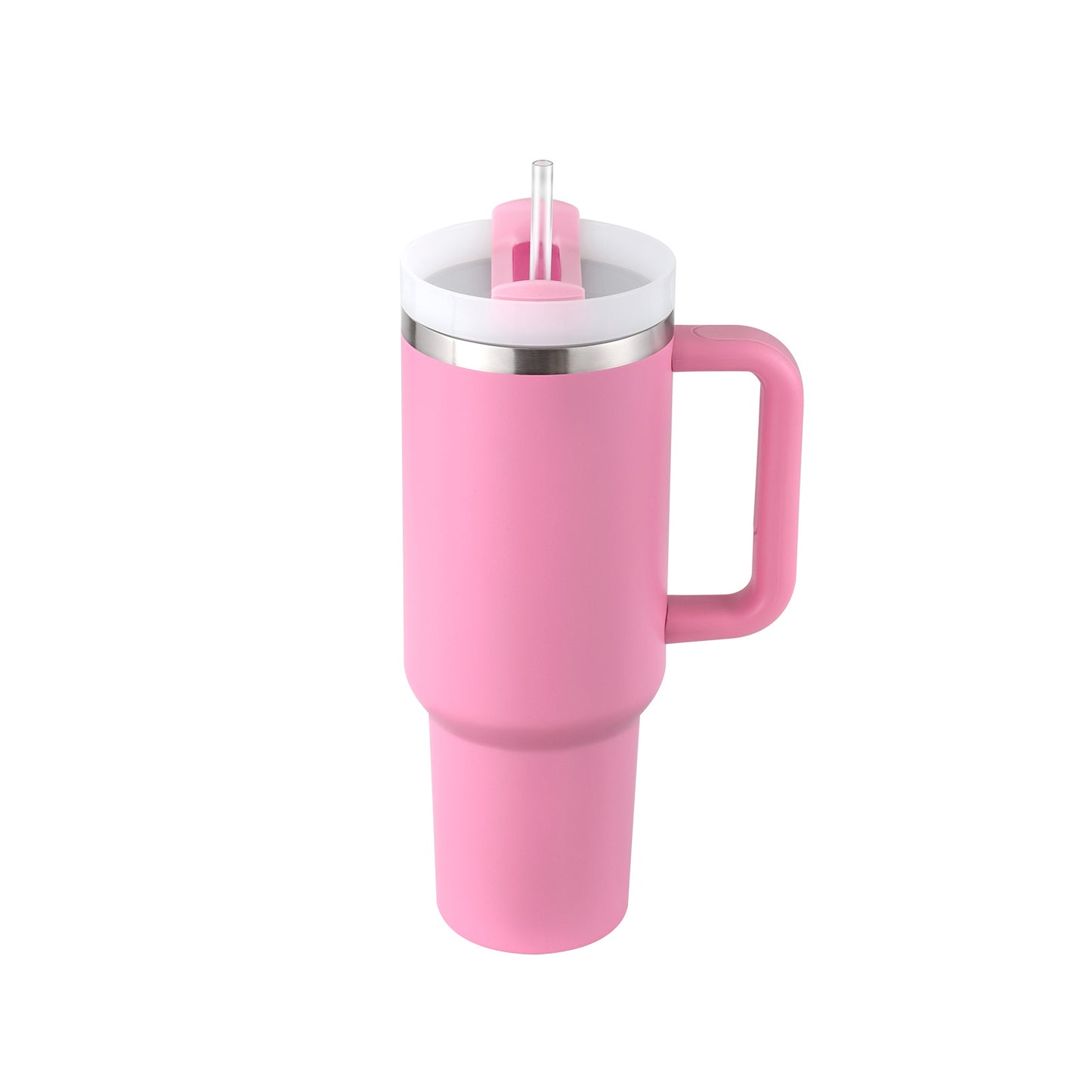 Vaso de 40 oz con asa, pajita aislante, de acero inoxidable, a prueba de derrames, taza de café al vacío con tapa, taza cónica.