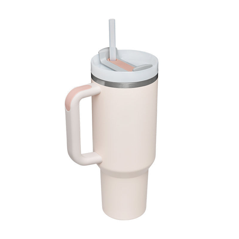 Vaso de 40 oz con asa, pajita aislante, de acero inoxidable, a prueba de derrames, taza de café al vacío con tapa, taza cónica.