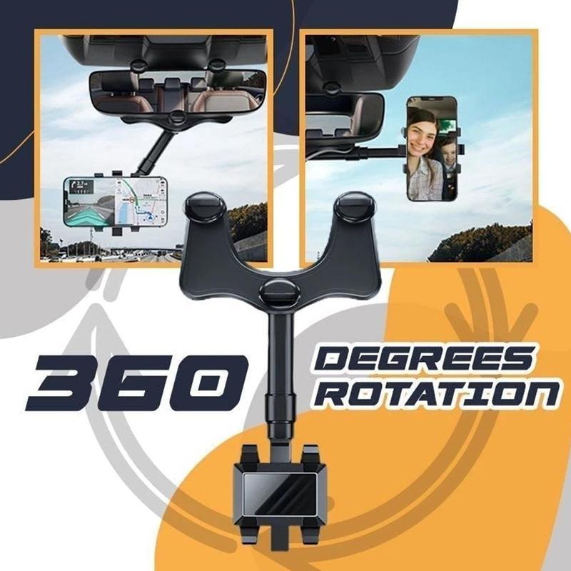 Soporte para teléfono con espejo retrovisor para coche, giratorio y retráctil, multifuncional, 360 grados, apto para todos los teléfonos móviles y coches.