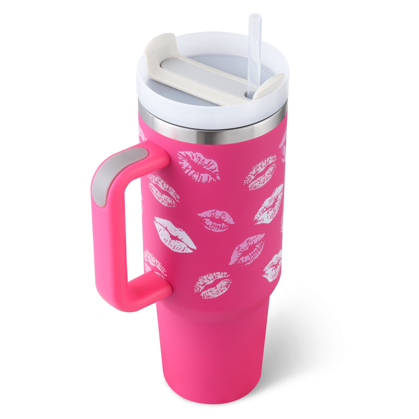 Vaso de 40 oz con asa, pajita aislante, de acero inoxidable, a prueba de derrames, taza de café al vacío con tapa, taza cónica.