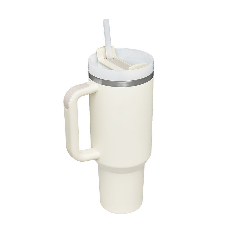 Vaso de 40 oz con asa, pajita aislante, de acero inoxidable, a prueba de derrames, taza de café al vacío con tapa, taza cónica.