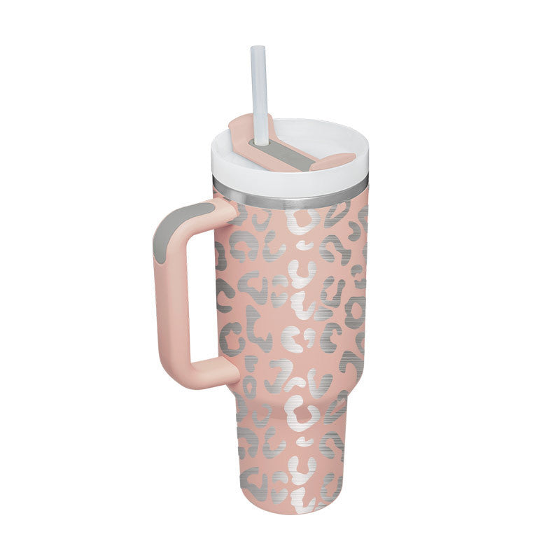 Vaso de 40 oz con asa, pajita aislante, de acero inoxidable, a prueba de derrames, taza de café al vacío con tapa, taza cónica.