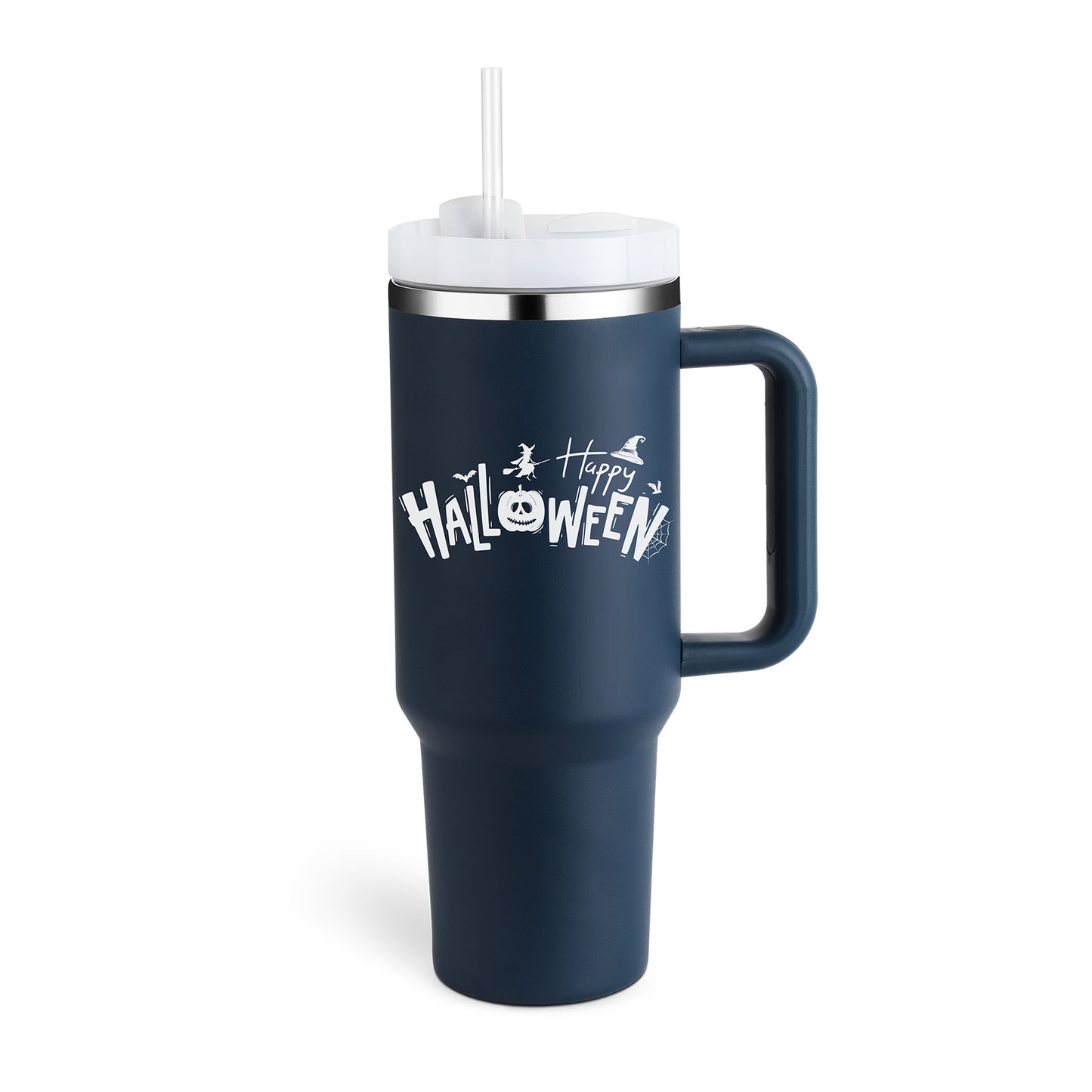 Vaso de 40 oz con asa, pajita aislante, de acero inoxidable, a prueba de derrames, taza de café al vacío con tapa, taza cónica.