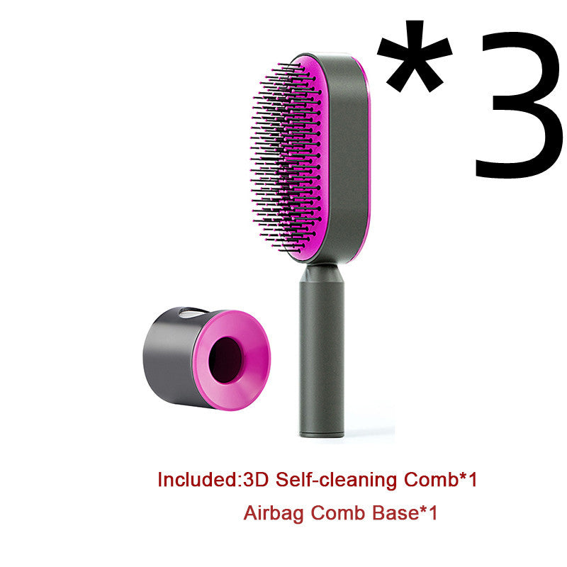 Cepillo autolimpiante para el cabello para mujeres, con una sola tecla, para la pérdida del cabello, masajeador de bolsas de aire, peine para el cuero cabelludo, cepillo antiestático.