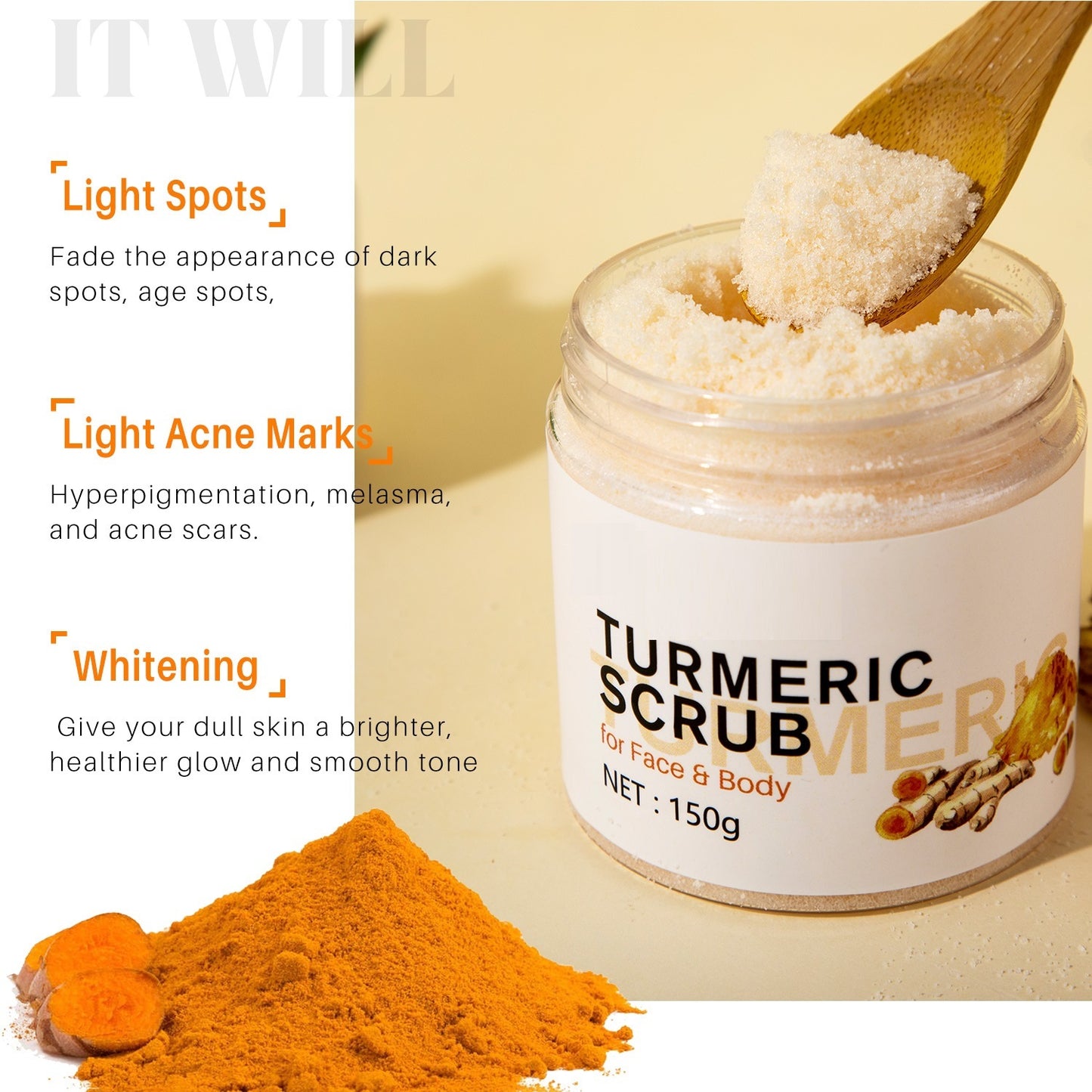 Exfoliante de cúrcuma suaviza el cuidado corporal irritado