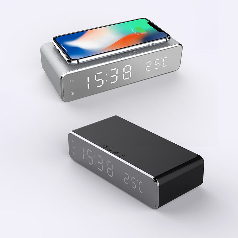 Reloj despertador eléctrico LED con cargador inalámbrico, reloj despertador digital, termómetro, reloj de espejo HD