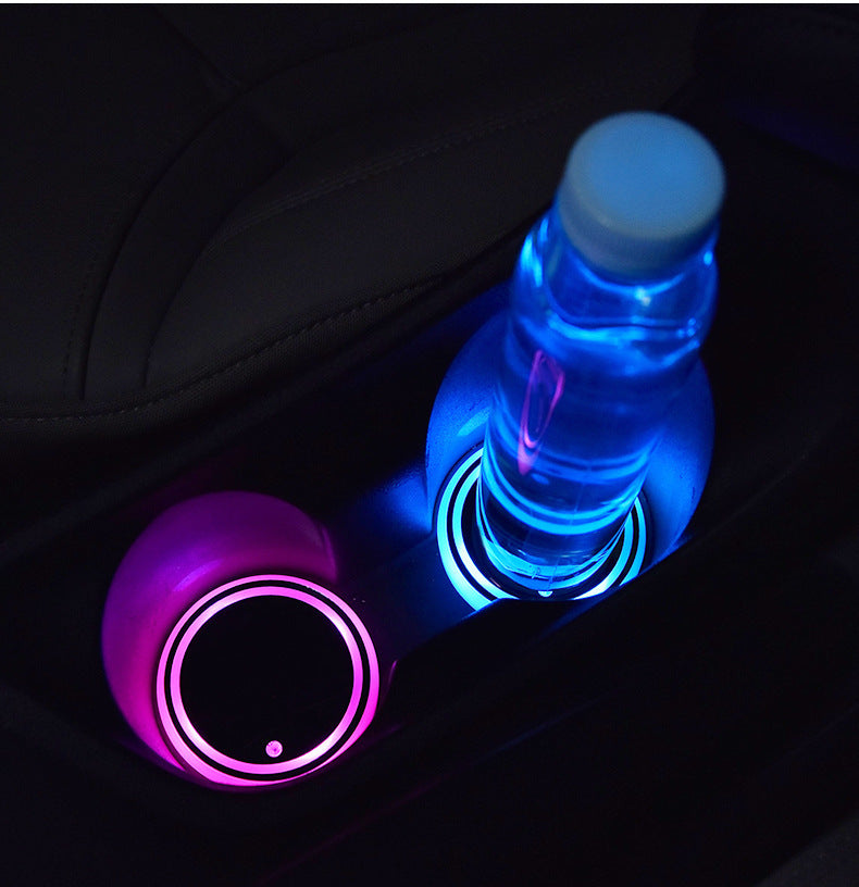 Posavasos colorido con luz LED, posavasos con carga solar y USB, antideslizante, luz ambiental para coche, automático.