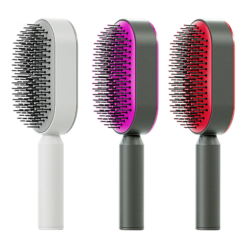 Cepillo autolimpiante para el cabello para mujeres, con una sola tecla, para la pérdida del cabello, masajeador de bolsas de aire, peine para el cuero cabelludo, cepillo antiestático.