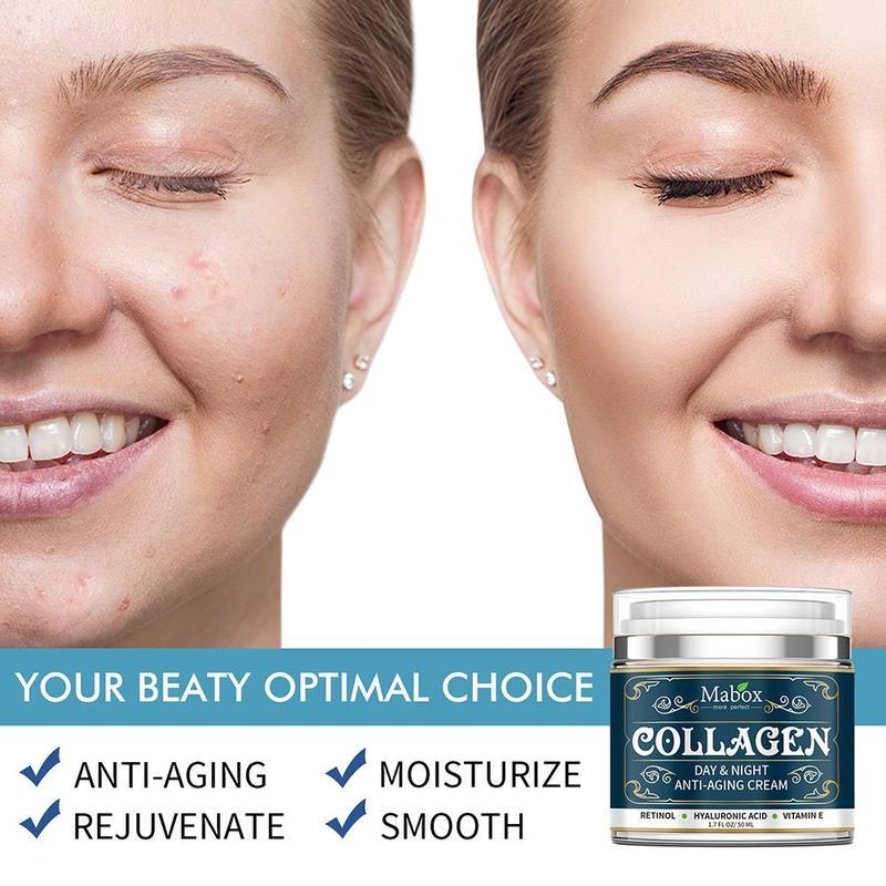 Crema facial hidratante de colágeno, productos para el cuidado de la piel, crema facial antienvejecimiento, hidratante y eliminador de arrugas.