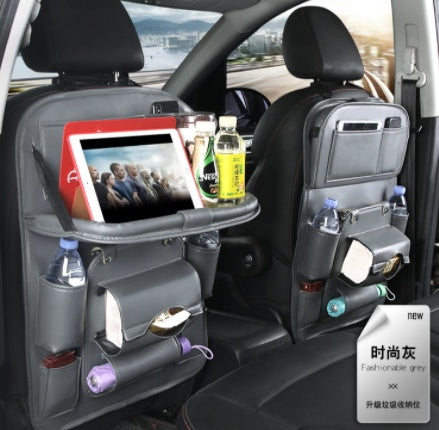 Bolsa de almacenamiento de cuero PU para coche, bandeja multifunción para el respaldo del asiento, bolsa colgante, organizador impermeable para coche
