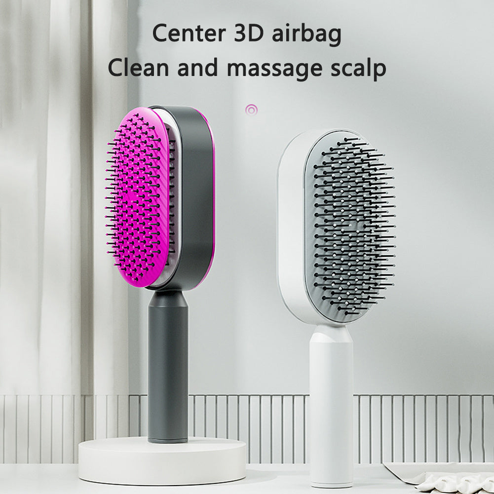Cepillo autolimpiante para el cabello para mujeres, con una sola tecla, para la pérdida del cabello, masajeador de bolsas de aire, peine para el cuero cabelludo, cepillo antiestático.