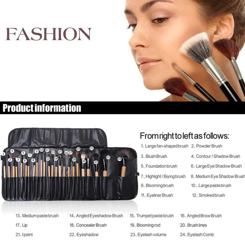Bolsa de regalo con 24 juegos de brochas de maquillaje profesionales, brochas para cejas, polvos, base, sombras, pinceles y herramientas de maquillaje.