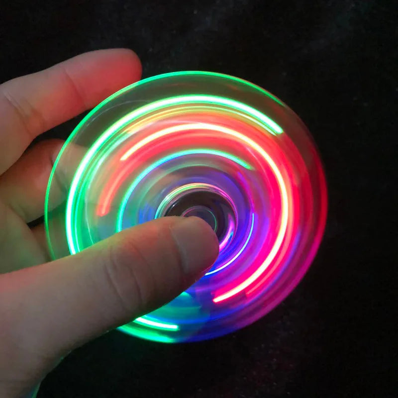 Fidget Spinner de mano con luz LED luminosa de cristal que brilla en la oscuridad, juguetes EDC para aliviar el estrés, giroscopio cinético para niños.