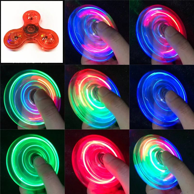 Fidget Spinner de mano con luz LED luminosa de cristal que brilla en la oscuridad, juguetes EDC para aliviar el estrés, giroscopio cinético para niños.