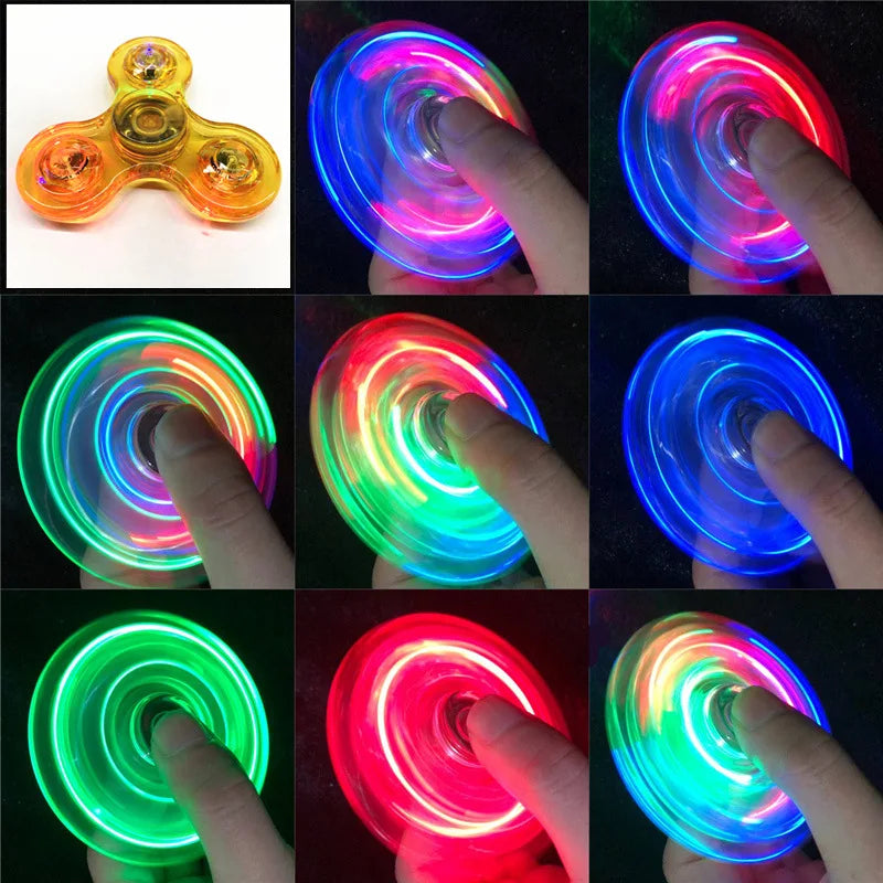 Fidget Spinner de mano con luz LED luminosa de cristal que brilla en la oscuridad, juguetes EDC para aliviar el estrés, giroscopio cinético para niños.