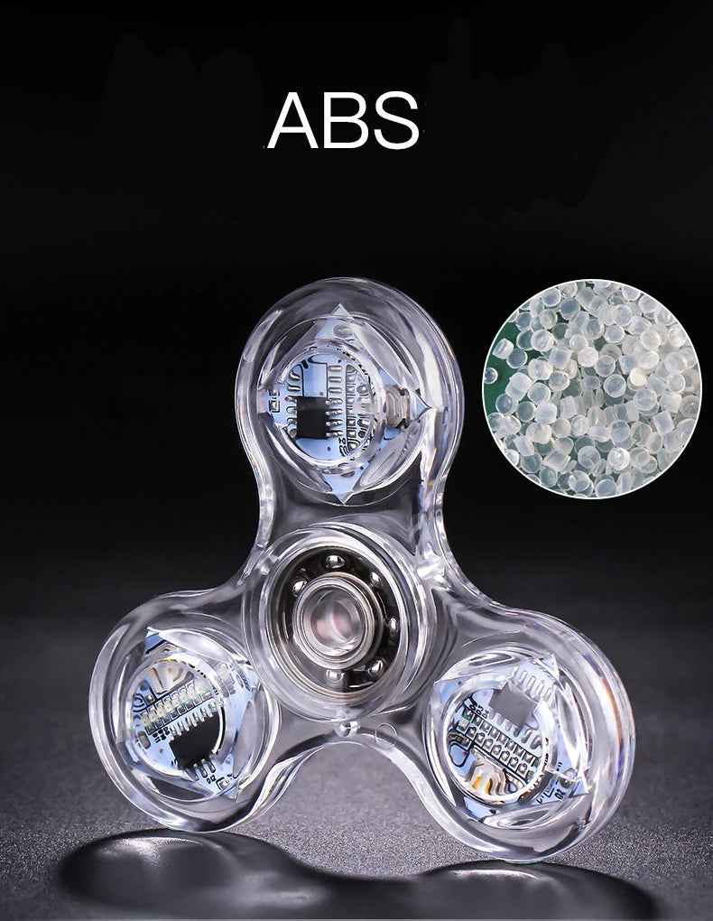 Fidget Spinner de mano con luz LED luminosa de cristal que brilla en la oscuridad, juguetes EDC para aliviar el estrés, giroscopio cinético para niños.