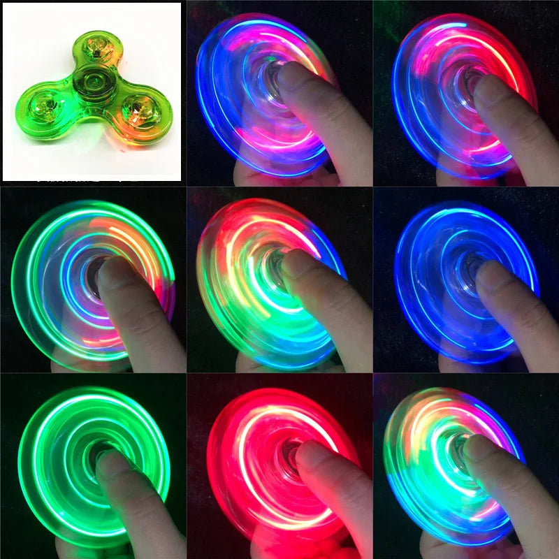 Fidget Spinner de mano con luz LED luminosa de cristal que brilla en la oscuridad, juguetes EDC para aliviar el estrés, giroscopio cinético para niños.