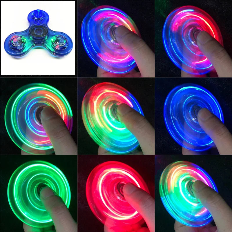 Fidget Spinner de mano con luz LED luminosa de cristal que brilla en la oscuridad, juguetes EDC para aliviar el estrés, giroscopio cinético para niños.