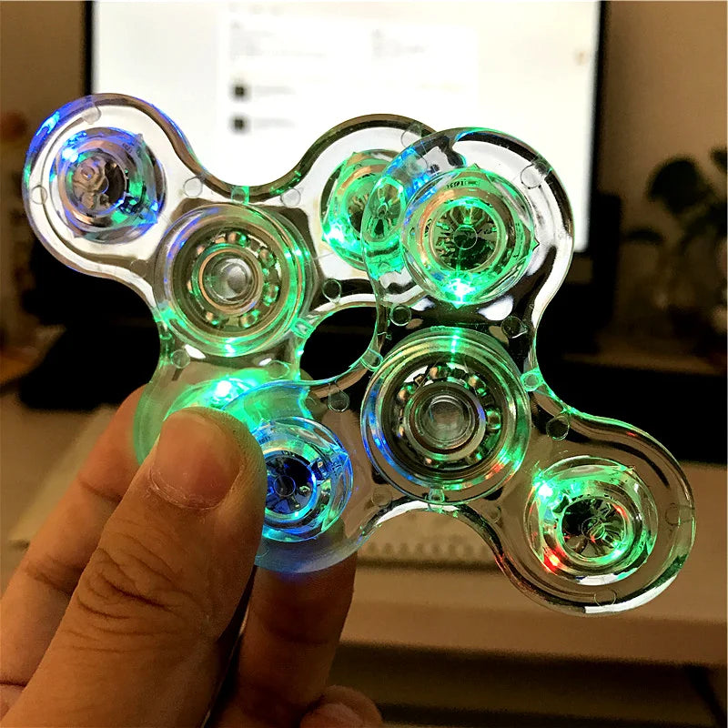 Fidget Spinner de mano con luz LED luminosa de cristal que brilla en la oscuridad, juguetes EDC para aliviar el estrés, giroscopio cinético para niños.