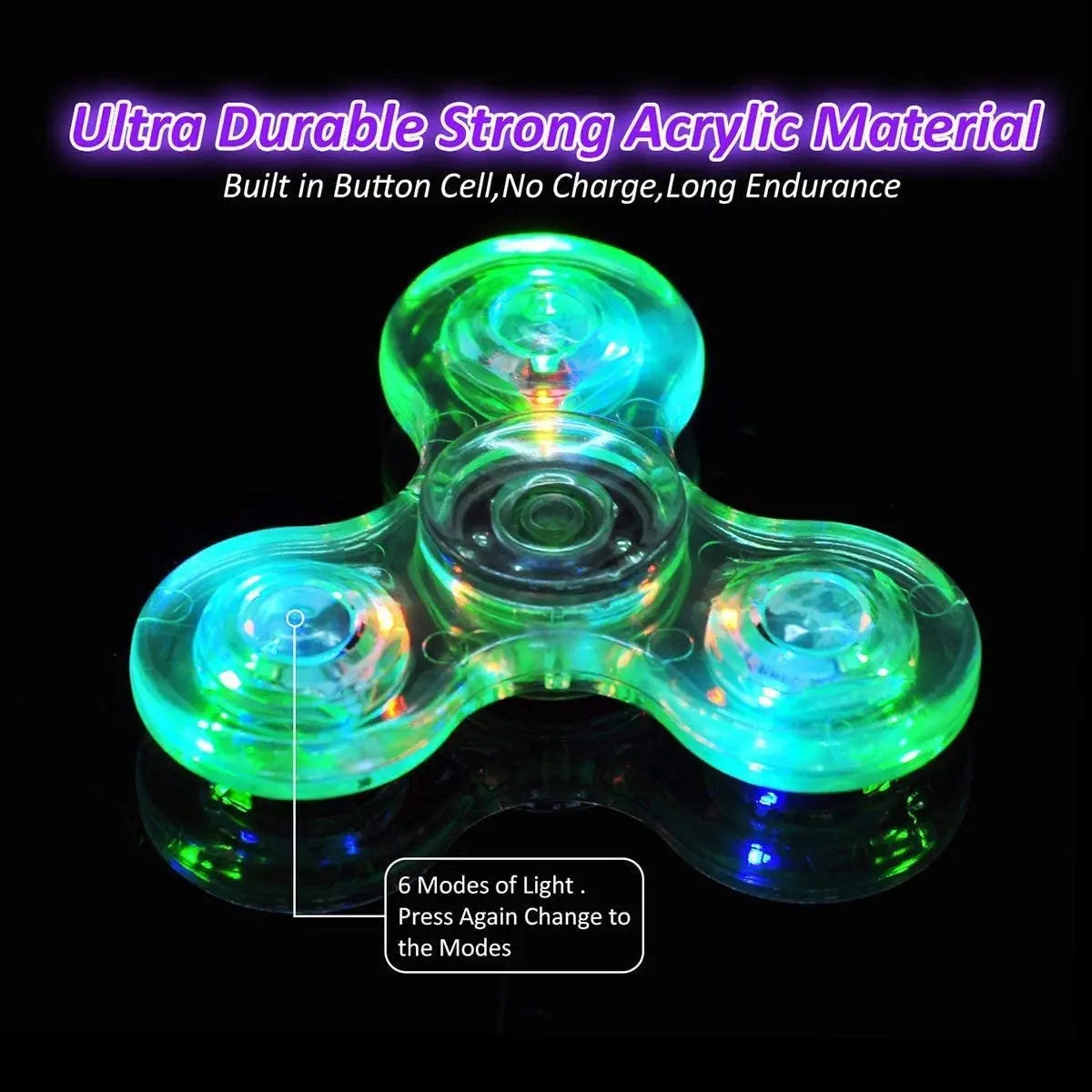 Fidget Spinner de mano con luz LED luminosa de cristal que brilla en la oscuridad, juguetes EDC para aliviar el estrés, giroscopio cinético para niños.