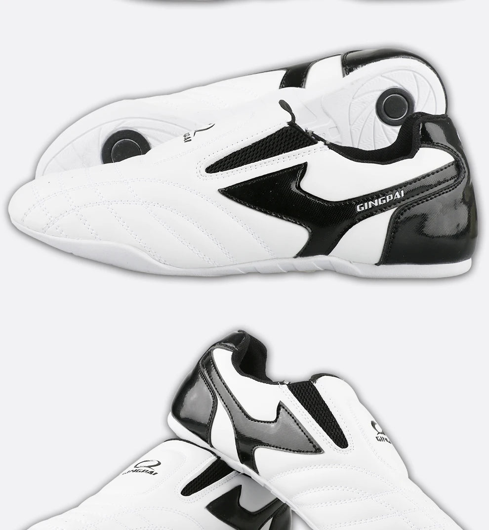 GINGPAI - Zapatos de Taekwondo transpirables con tiras blancas, zapatillas de artes marciales para niños, calzado deportivo para entrenamiento profesional y competición