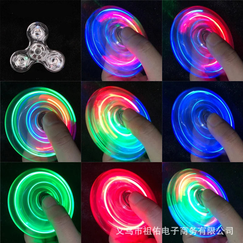 Fidget Spinner de mano con luz LED luminosa de cristal que brilla en la oscuridad, juguetes EDC para aliviar el estrés, giroscopio cinético para niños.