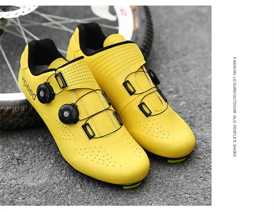 Zapatillas profesionales para hombre, ultraligeras, con doble hebilla, para ciclismo de montaña, luminosas, con calas autoblocantes