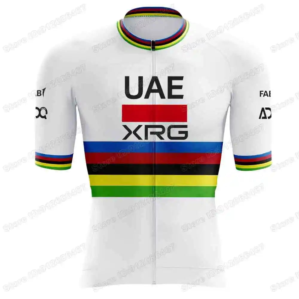 Conjunto de maillot ciclista Tadej Pogačar, campeón del mundo por equipos de los Emiratos Árabes Unidos 2025, ropa de ciclismo para hombre, camisetas de ciclismo de carretera, traje, pantalones cortos con tirantes