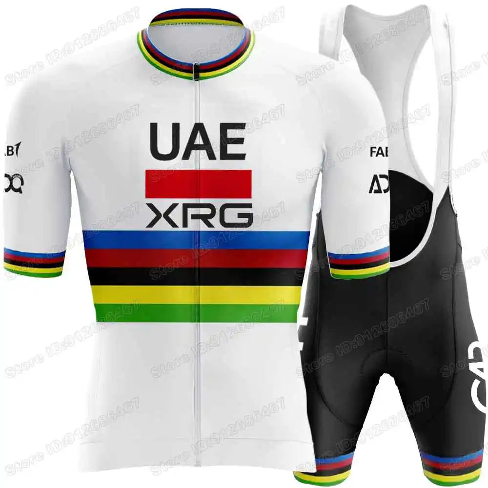 Conjunto de maillot ciclista Tadej Pogačar, campeón del mundo por equipos de los Emiratos Árabes Unidos 2025, ropa de ciclismo para hombre, camisetas de ciclismo de carretera, traje, pantalones cortos con tirantes