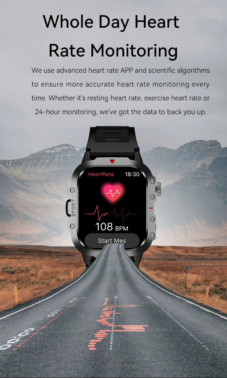 LAXASFIT 2025 - Reloj inteligente militar resistente para hombre, para exteriores, pantalla táctil HD de 2,01", llamadas de voz y Bluetooth