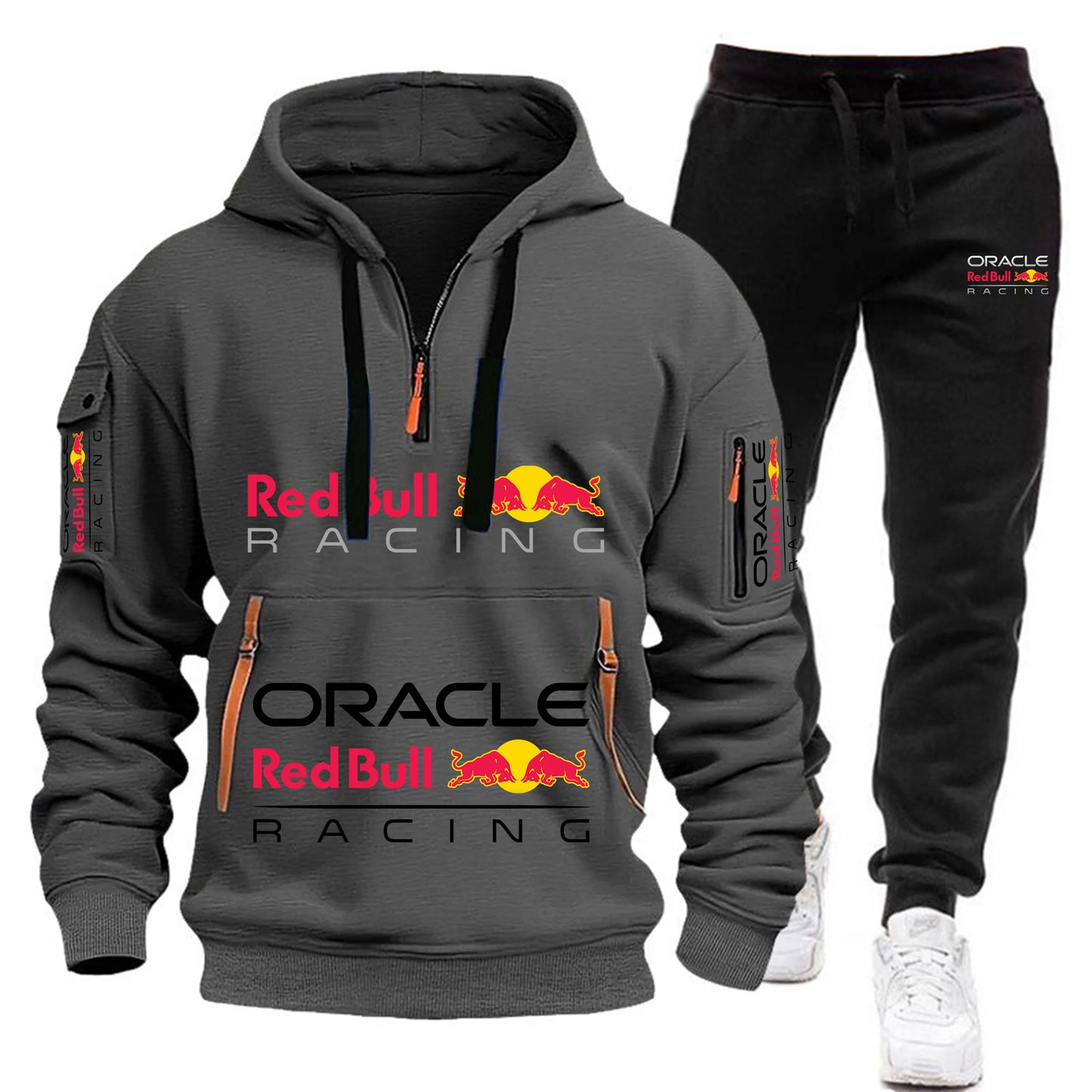 Conjunto de sudadera con capucha y pantalones deportivos Red Bull Racing para hombre, otoño/invierno, 2 piezas, con cremallera y múltiples bolsillos, muy vendido.