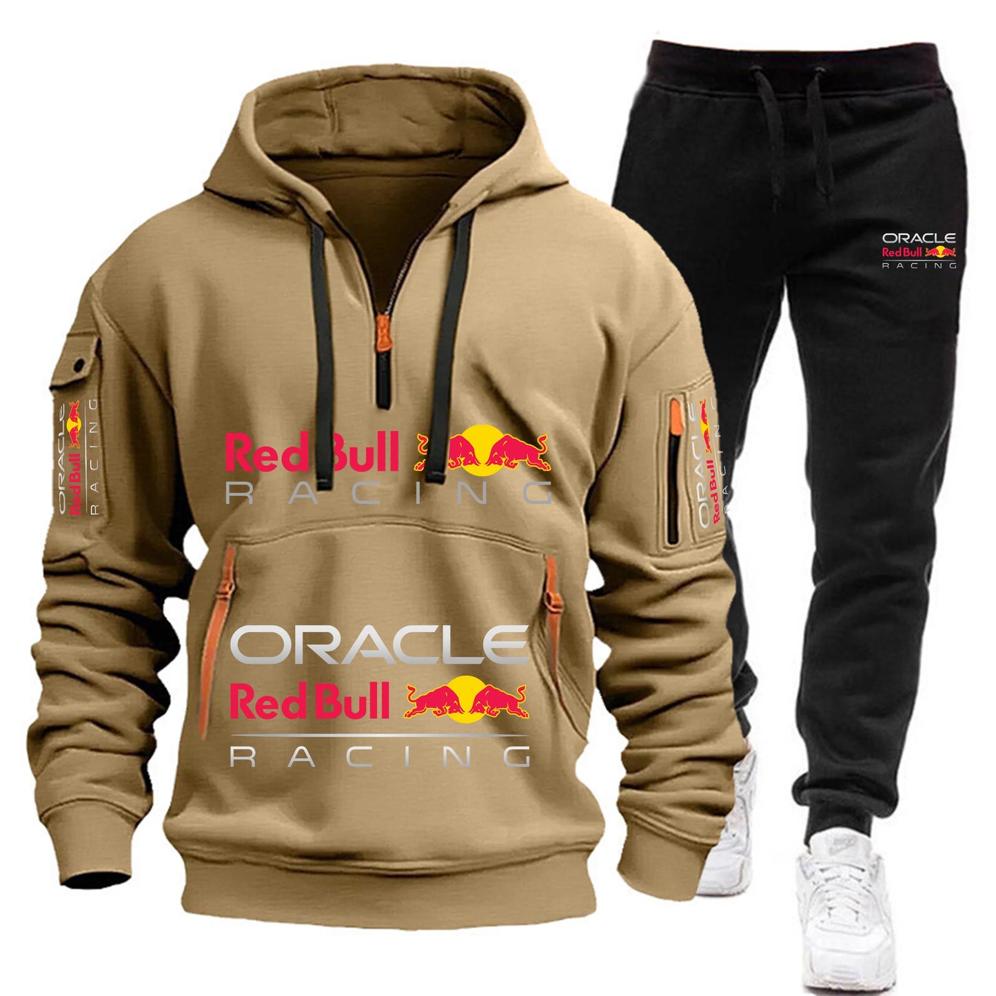 Conjunto de sudadera con capucha y pantalones deportivos Red Bull Racing para hombre, otoño/invierno, 2 piezas, con cremallera y múltiples bolsillos, muy vendido.