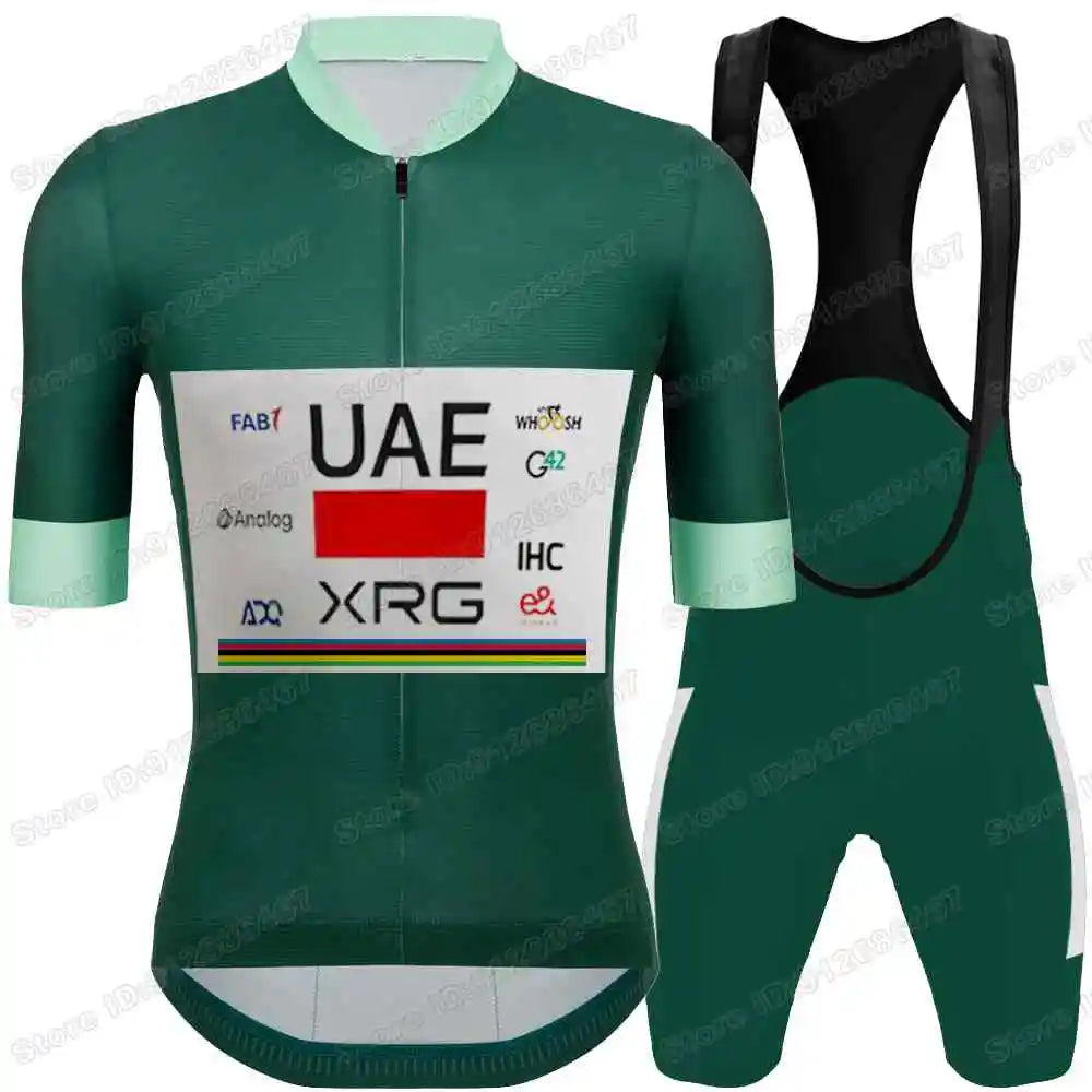 Conjunto de maillot ciclista Tadej Pogačar, campeón del mundo por equipos de los Emiratos Árabes Unidos 2025, ropa de ciclismo para hombre, camisetas de ciclismo de carretera, traje, pantalones cortos con tirantes