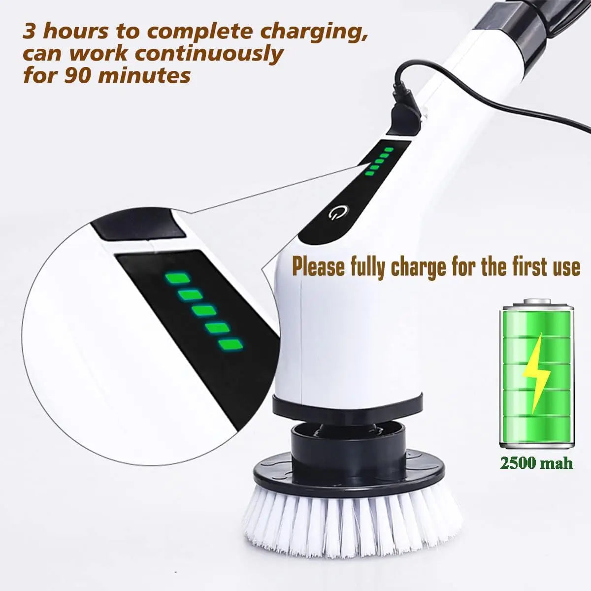 Fregador giratorio inalámbrico para el hogar, aparatos de cocina, cepillos para el cabello, escobas de baño, fregonas de inodoro, cepillo de limpieza eléctrico multiusos.