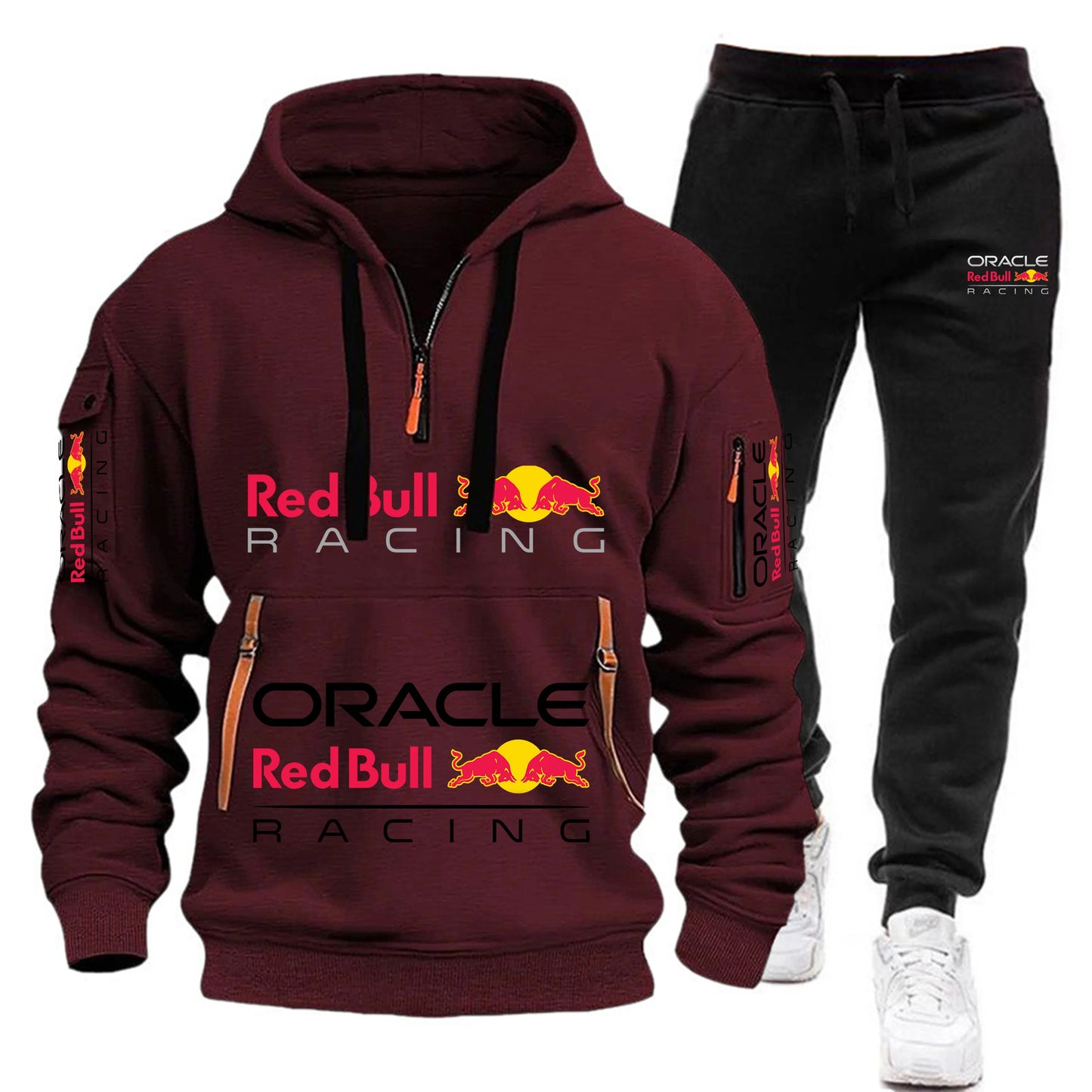 Conjunto de sudadera con capucha y pantalones deportivos Red Bull Racing para hombre, otoño/invierno, 2 piezas, con cremallera y múltiples bolsillos, muy vendido.
