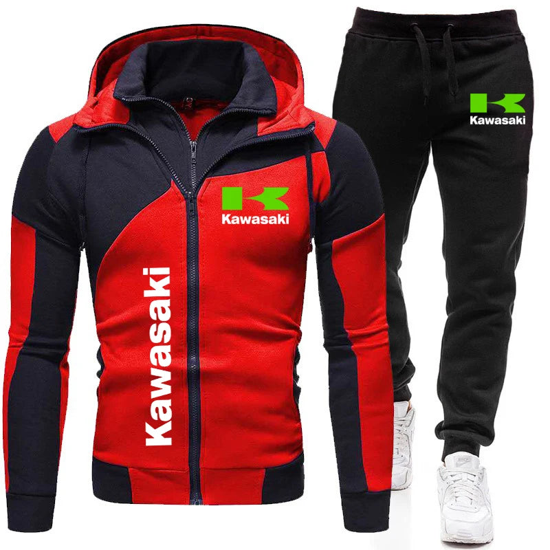 Conjunto de sudadera y pantalón con cremallera y logotipo de Kawasaki para hombre, equipo de carreras de motos, moda 2025, sudadera con cremallera, pantalón, traje, abrigo deportivo