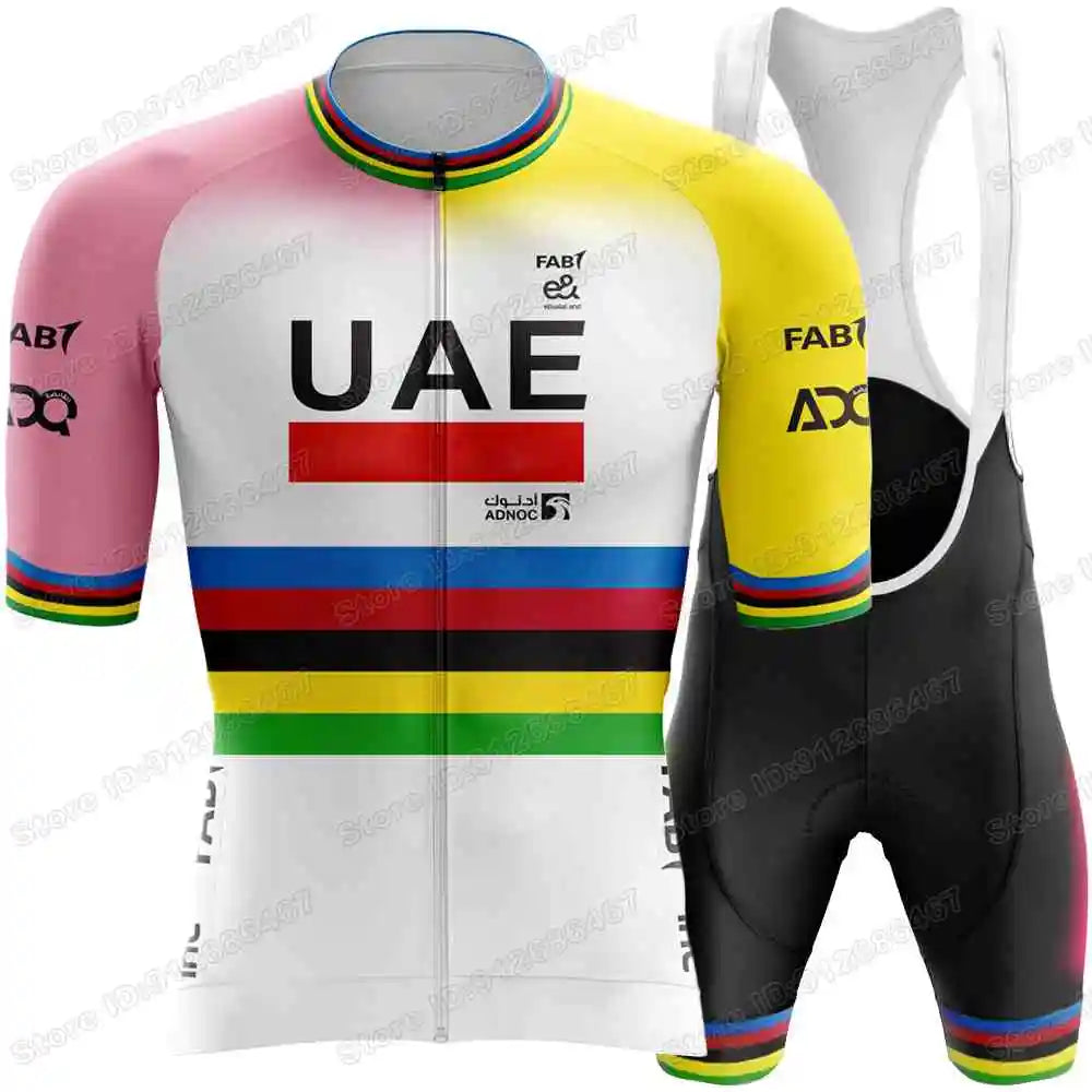 Conjunto de maillot ciclista Tadej Pogačar, campeón del mundo por equipos de los Emiratos Árabes Unidos 2025, ropa de ciclismo para hombre, camisetas de ciclismo de carretera, traje, pantalones cortos con tirantes